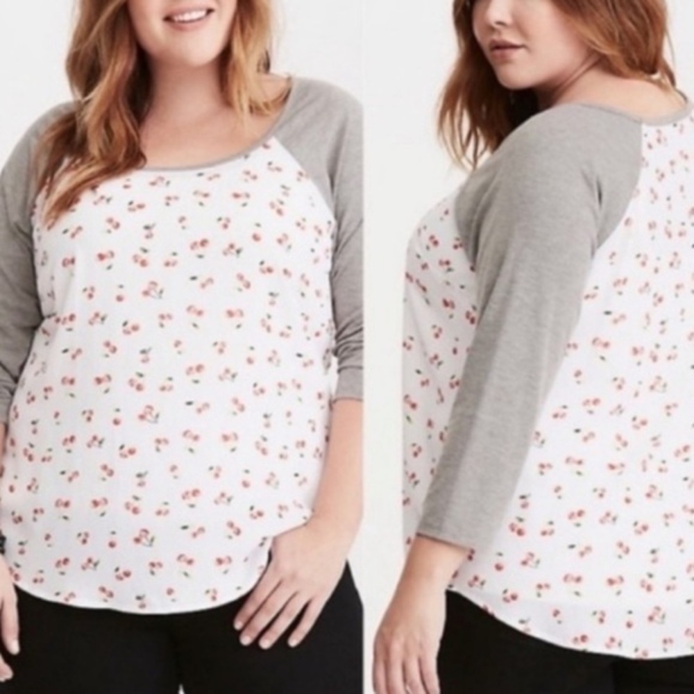 Torrid Top Cherry Print Gray Long Sleeve Raglan
Baseball Shirt Retro Trendy
